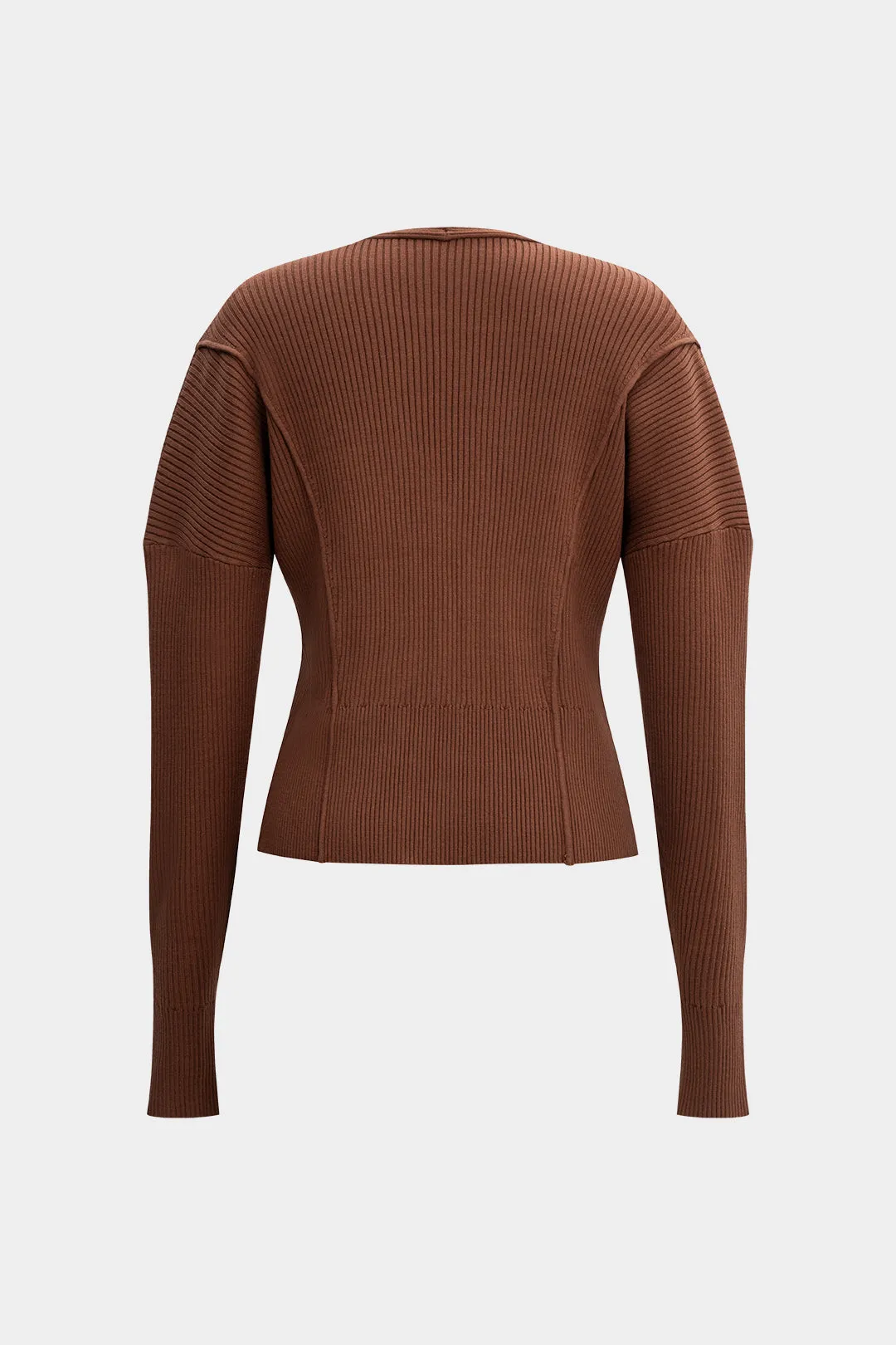 Knit Metallic Buckle V-Neck Gigot Sleeve Slit Cardigan sold by Micas product image thumbnail 2