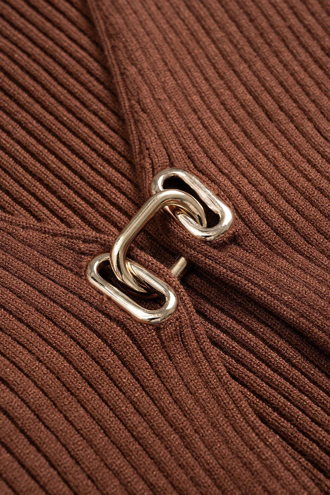 Knit Metallic Buckle V-Neck Gigot Sleeve Slit Cardigan sold by Micas product image thumbnail 3