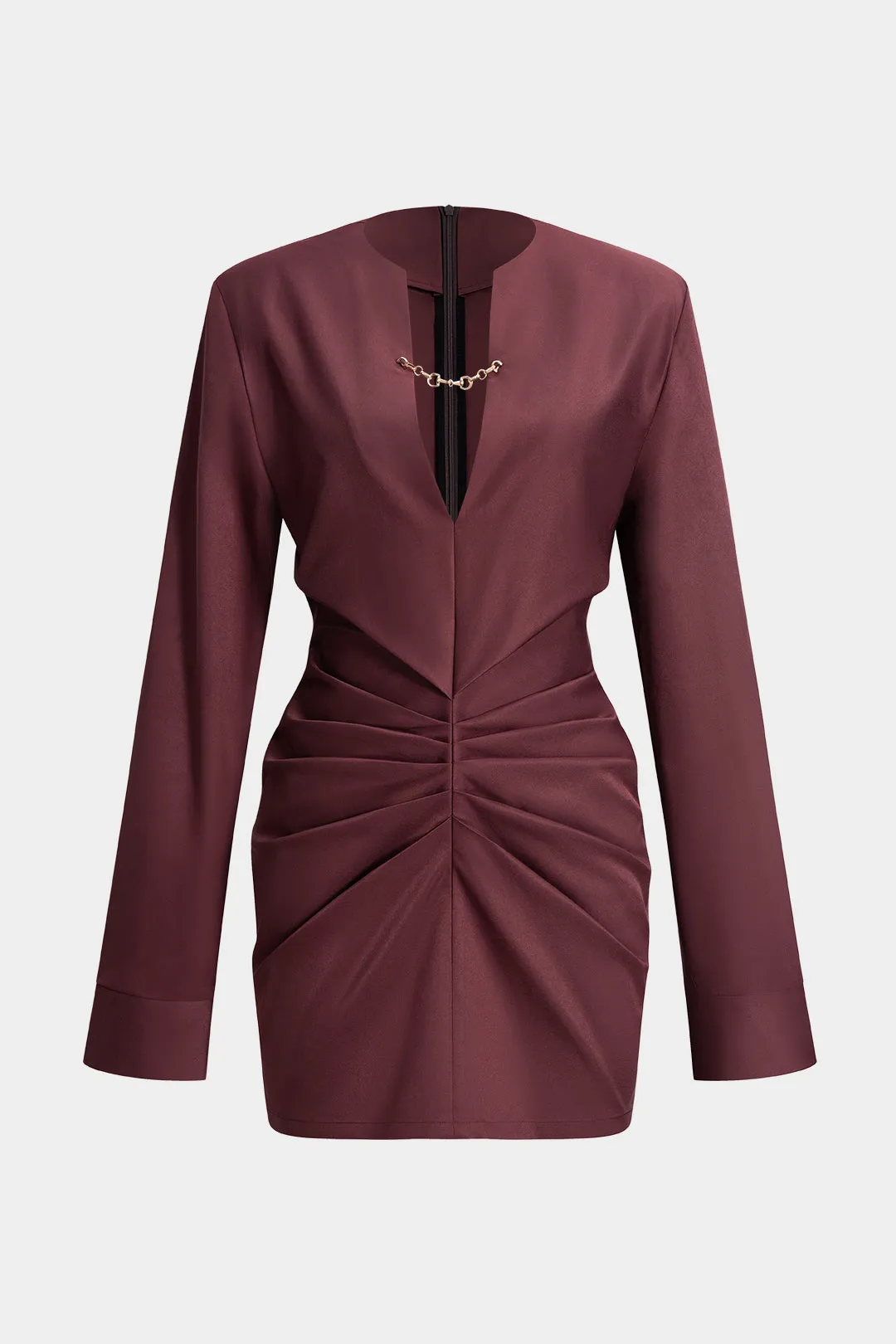 Pleated Shoulder Pads Long Sleeve Mini Dress sold by Micas