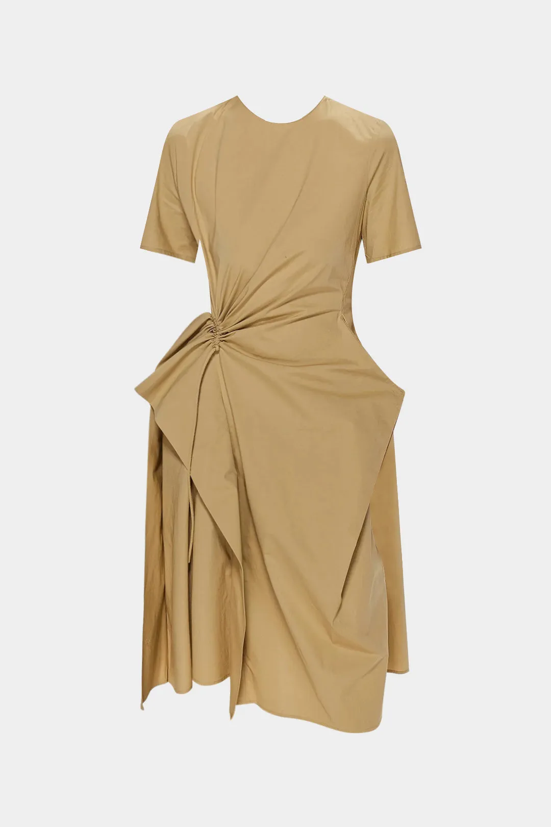 Ruched Round Neck Asymmetrical Short Sleeve Mini Dress sold by Micas