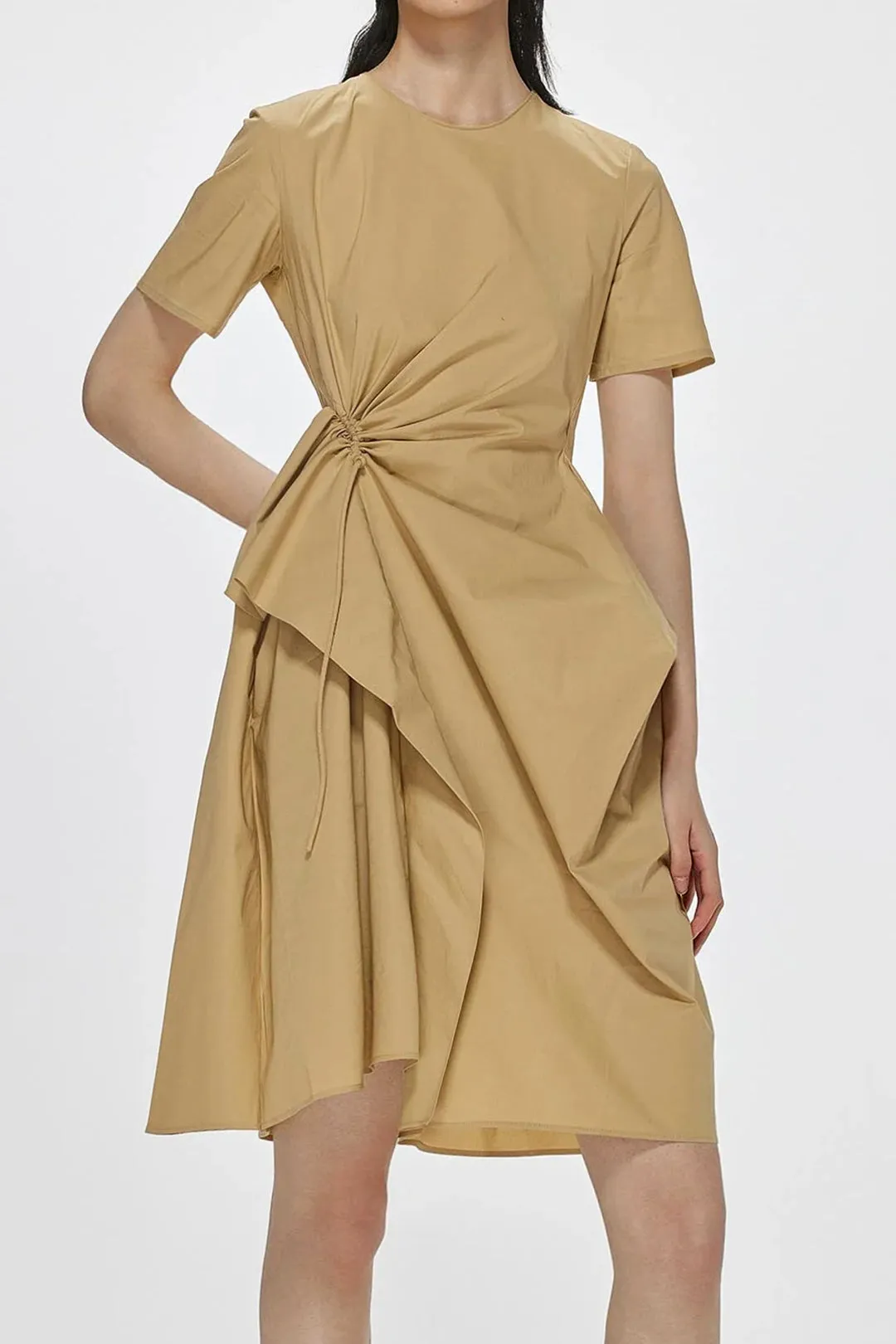 Ruched Round Neck Asymmetrical Short Sleeve Mini Dress sold by Micas product image thumbnail 2