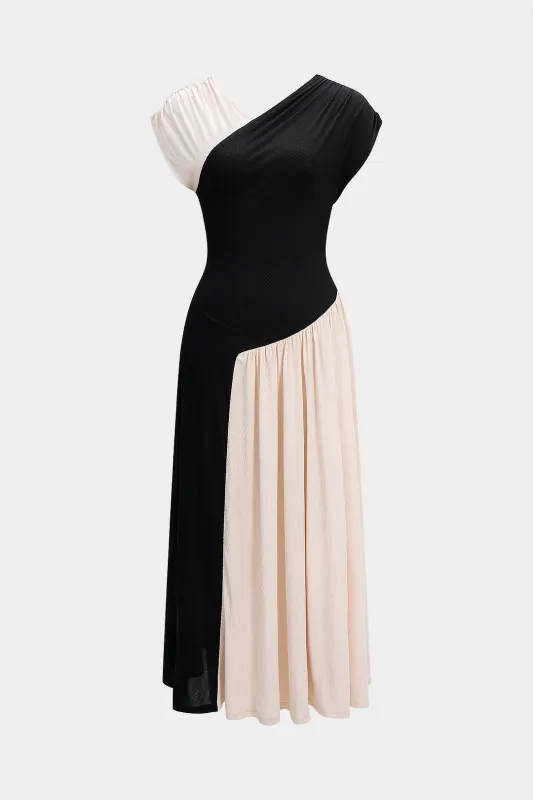 Patchwork Ruched Sleeveless Maxi Dress sold by Micas