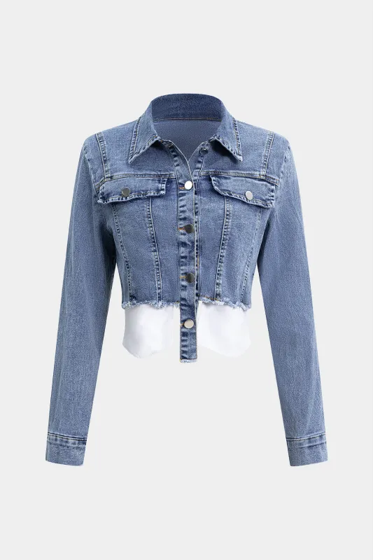 Denim Washed Frayed Long-Sleeve Top sold by Micas