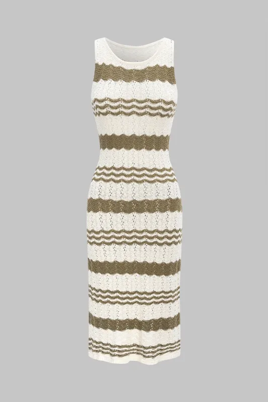 Knit Round Neck Contrast Sleeveless Dress sold by Micas