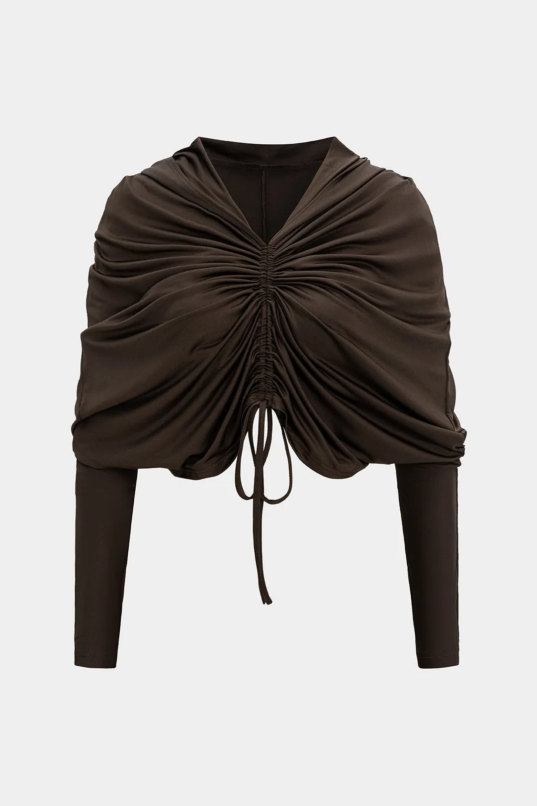 Ruched Drawstring Hooded Long-Sleeve Top sold by Micas