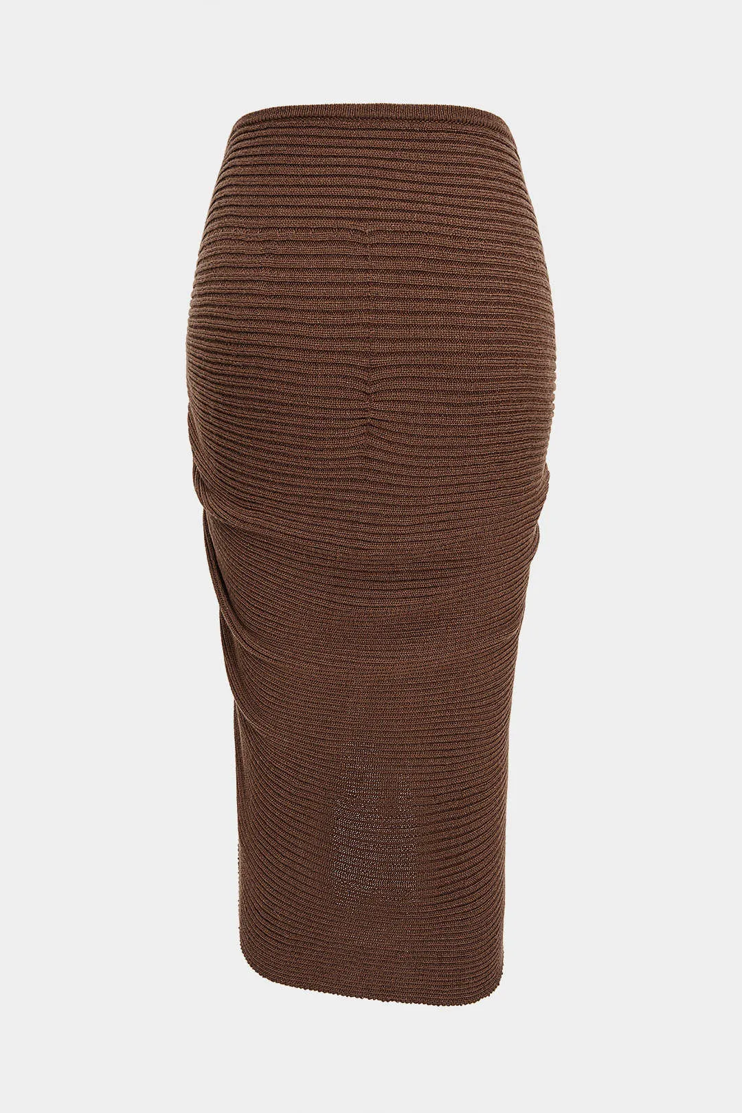 Knit Ruched Asymmetrical High Slit Skirt sold by Micas product image thumbnail 2