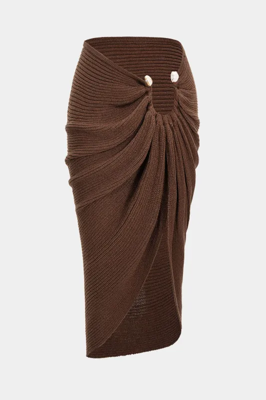 Knit Ruched Asymmetrical High Slit Skirt sold by Micas