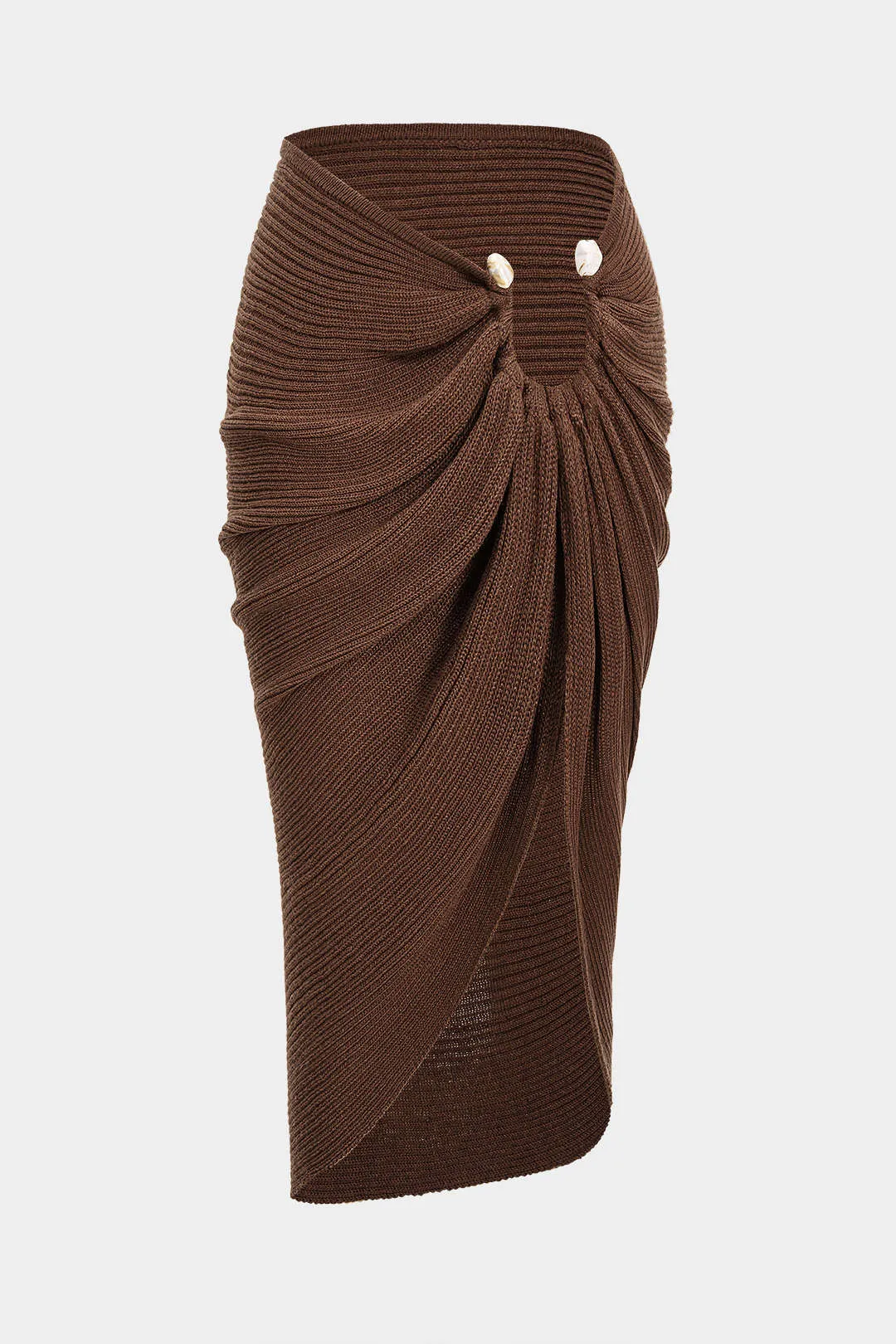 Knit Ruched Asymmetrical High Slit Skirt sold by Micas