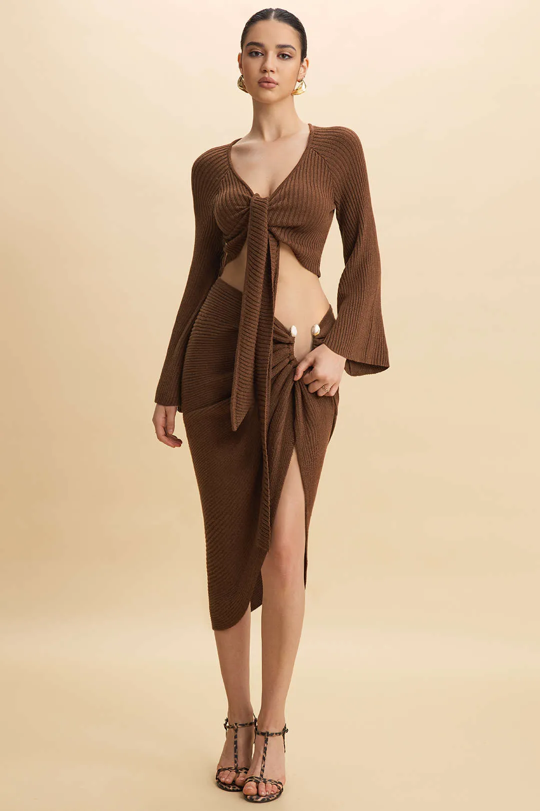 Knit Wrap Tie-Up Bell Long-Sleeve Top sold by Micas product image thumbnail 4