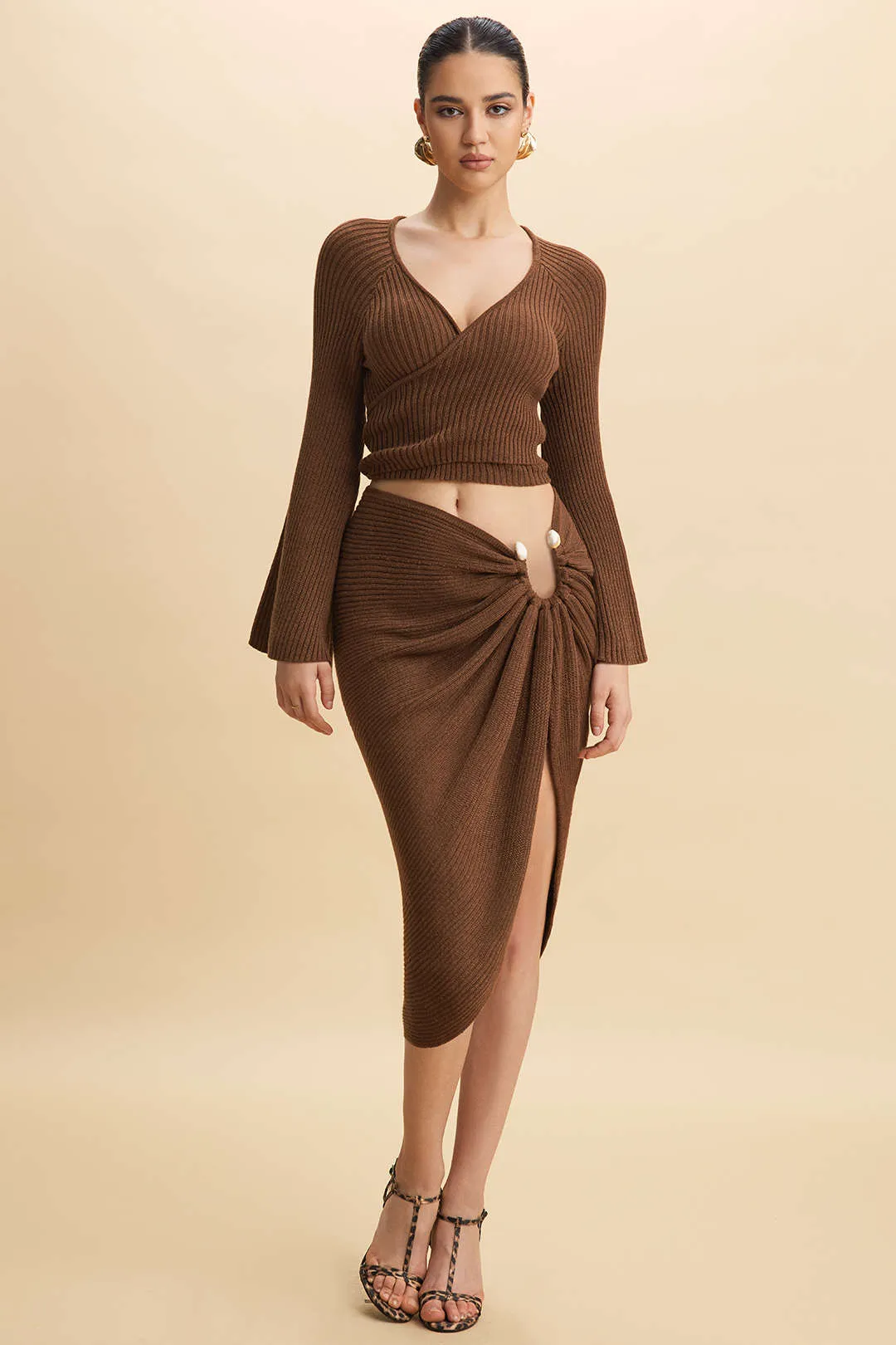 Knit Wrap Tie-Up Bell Long-Sleeve Top sold by Micas product image thumbnail 5