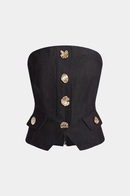 Metallic Button Pocket Zipper Strapless Tube Top made by Micas