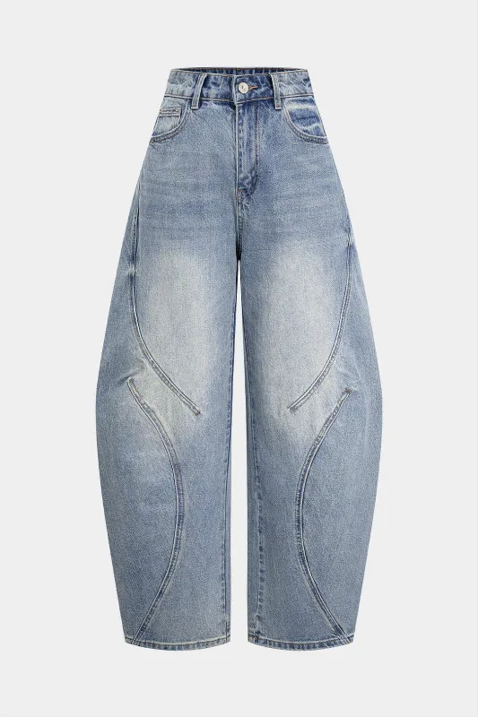 Denim Zipper Barrel Jeans sold by Micas