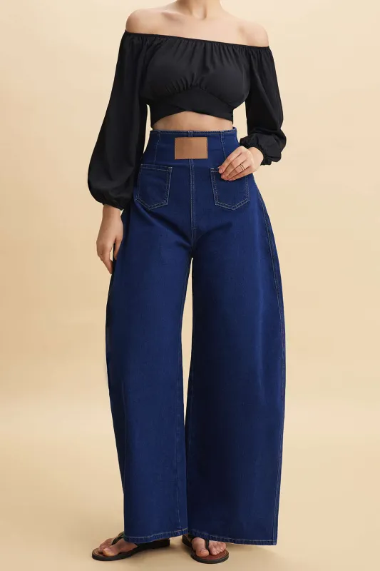 Denim Zipper High Waist Stitching Pocket Jeans sold by Micas