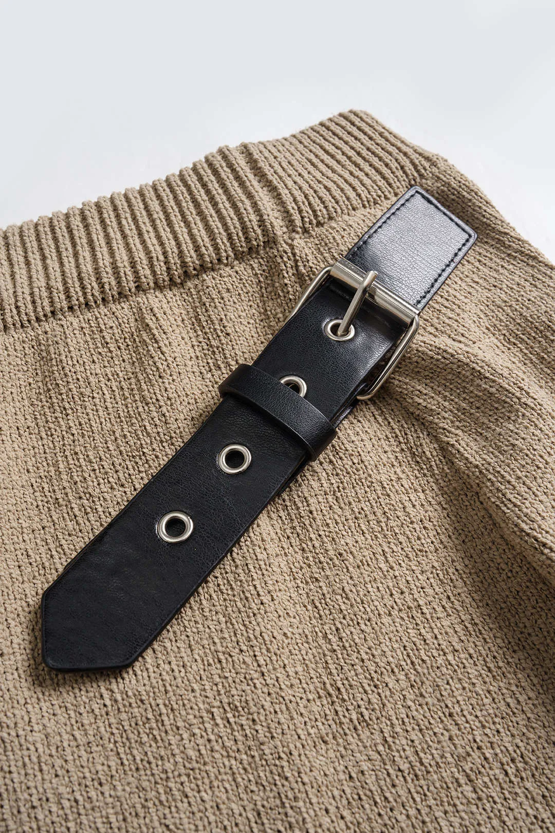 Knit Leather Decor High Waist Skirt sold by Micas product image thumbnail 3