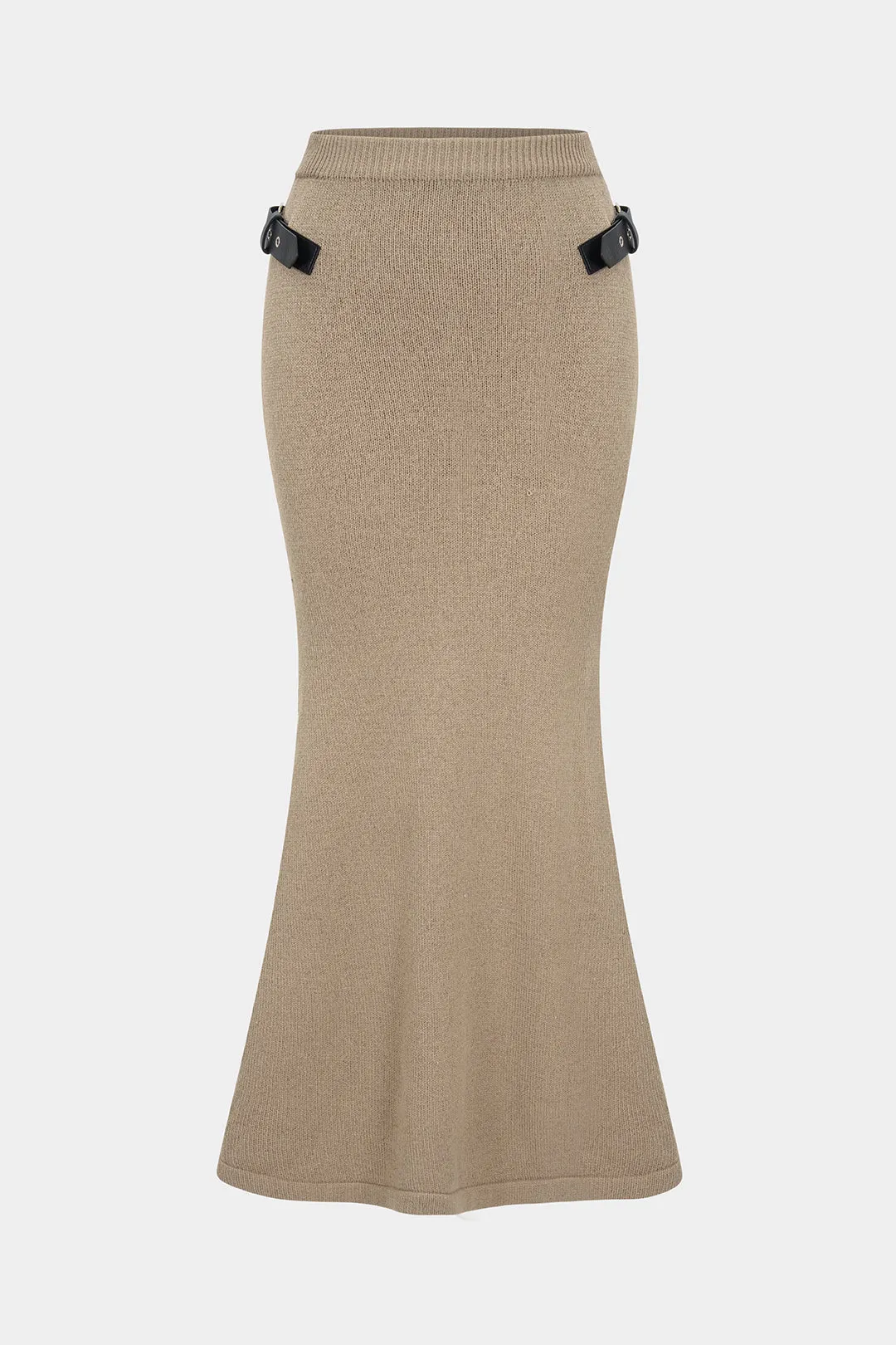 Knit Leather Decor High Waist Skirt sold by Micas