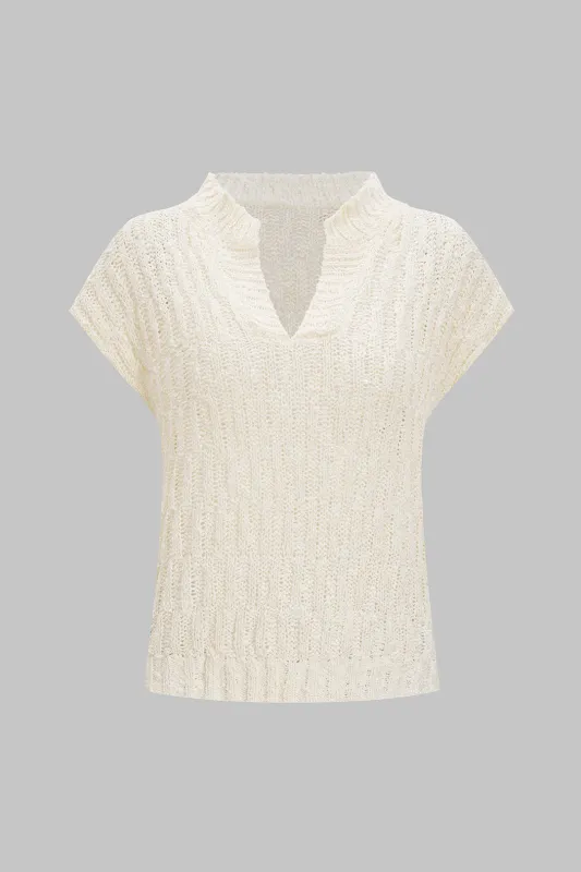 Knit Ribbed V-Neck Short-Sleeve Top sold by Micas