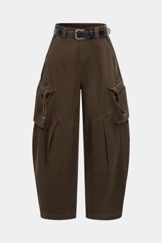 Belted Pocket Ruched Barrel Trousers sold by Micas