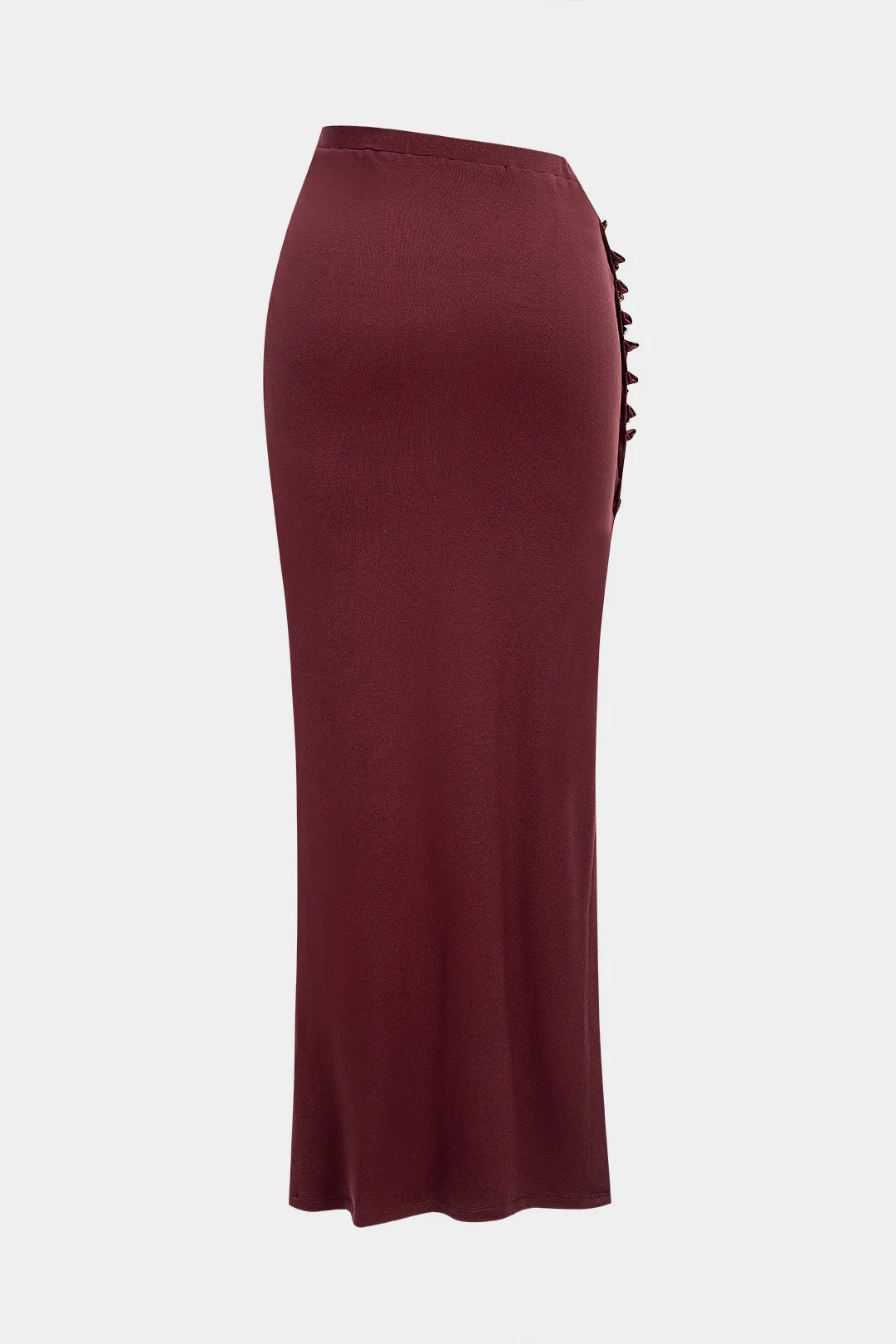 Asymmetrical Button Ruched Side Split Skirt sold by Micas product image thumbnail 2