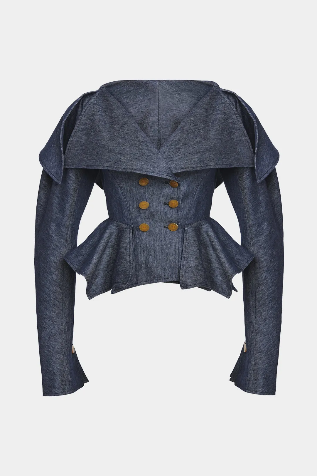 V-Neck Ruffle Button Waist-Cinching Jacket sold by Micas