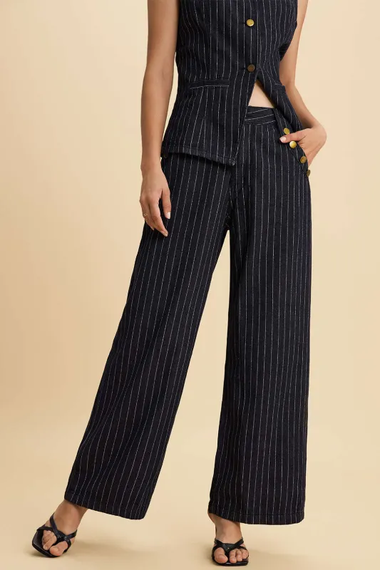 Denim Stripes Print Zipper Straight Leg Jeans sold by Micas