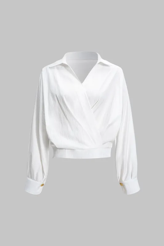 Ruched V-Neck Crossed Long-Sleeve Shirt sold by Micas