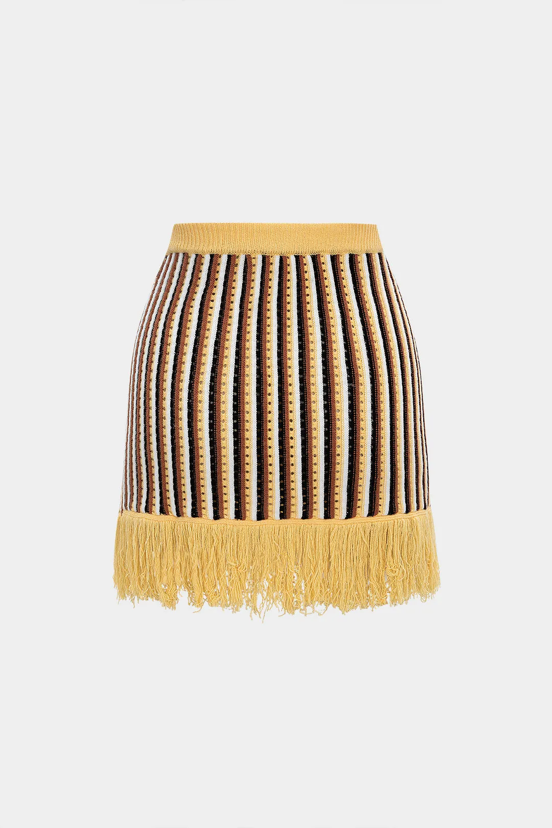Knit Fringe Contrast Stripes Mini Skirt sold by Micas product image thumbnail 2