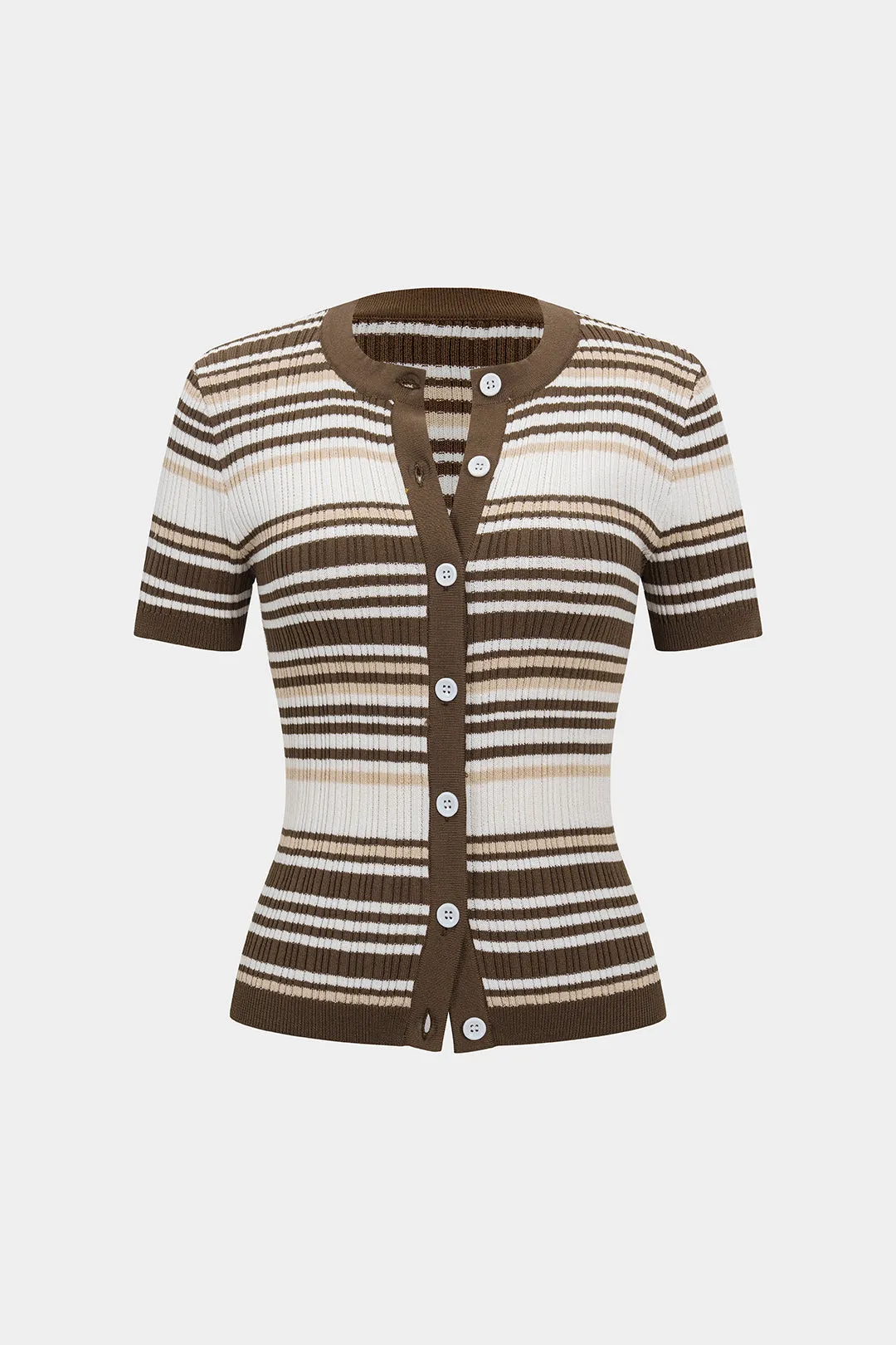 Knit Contrast Stripes Button Short-Sleeve Top sold by Micas product image thumbnail 3