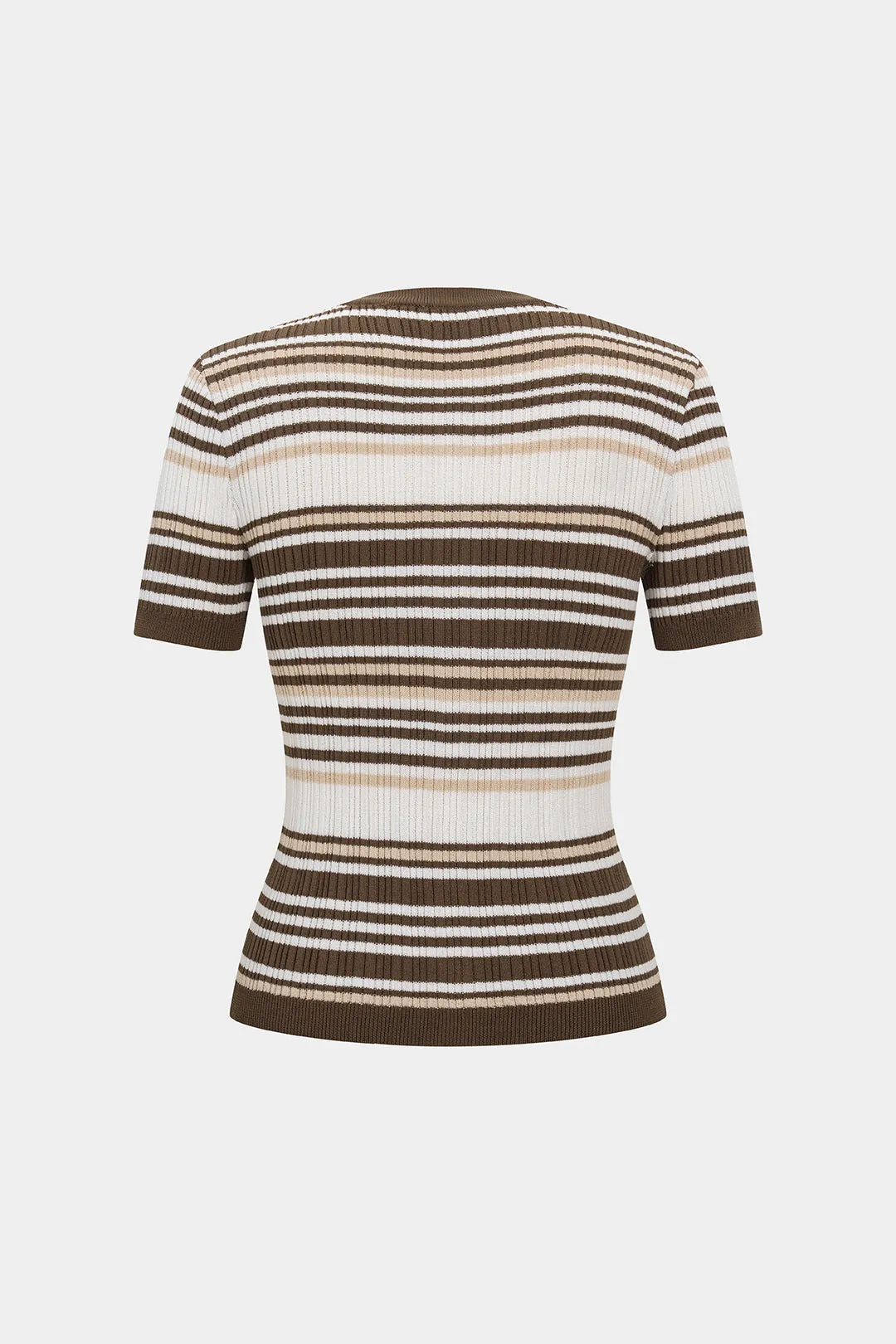 Knit Contrast Stripes Button Short-Sleeve Top sold by Micas product image thumbnail 4