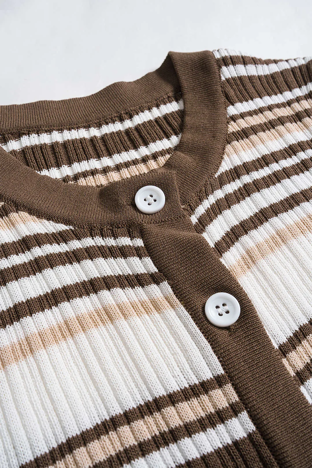 Knit Contrast Stripes Button Short-Sleeve Top sold by Micas product image thumbnail 5