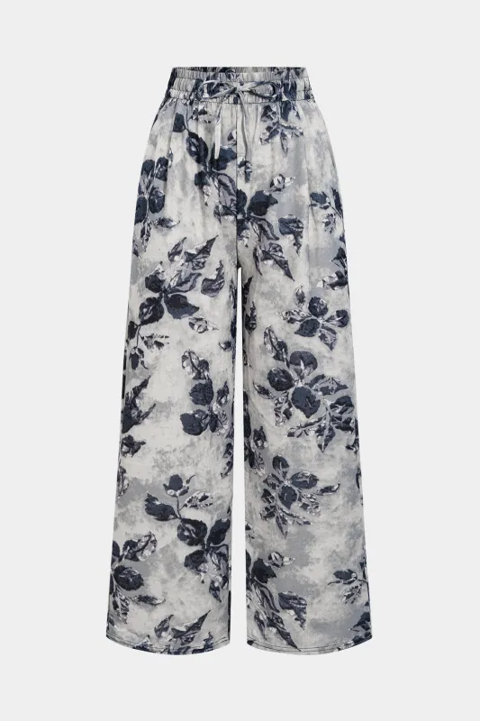 Floral Print Shirred Tie-Up Wide Leg Trousers sold by Micas