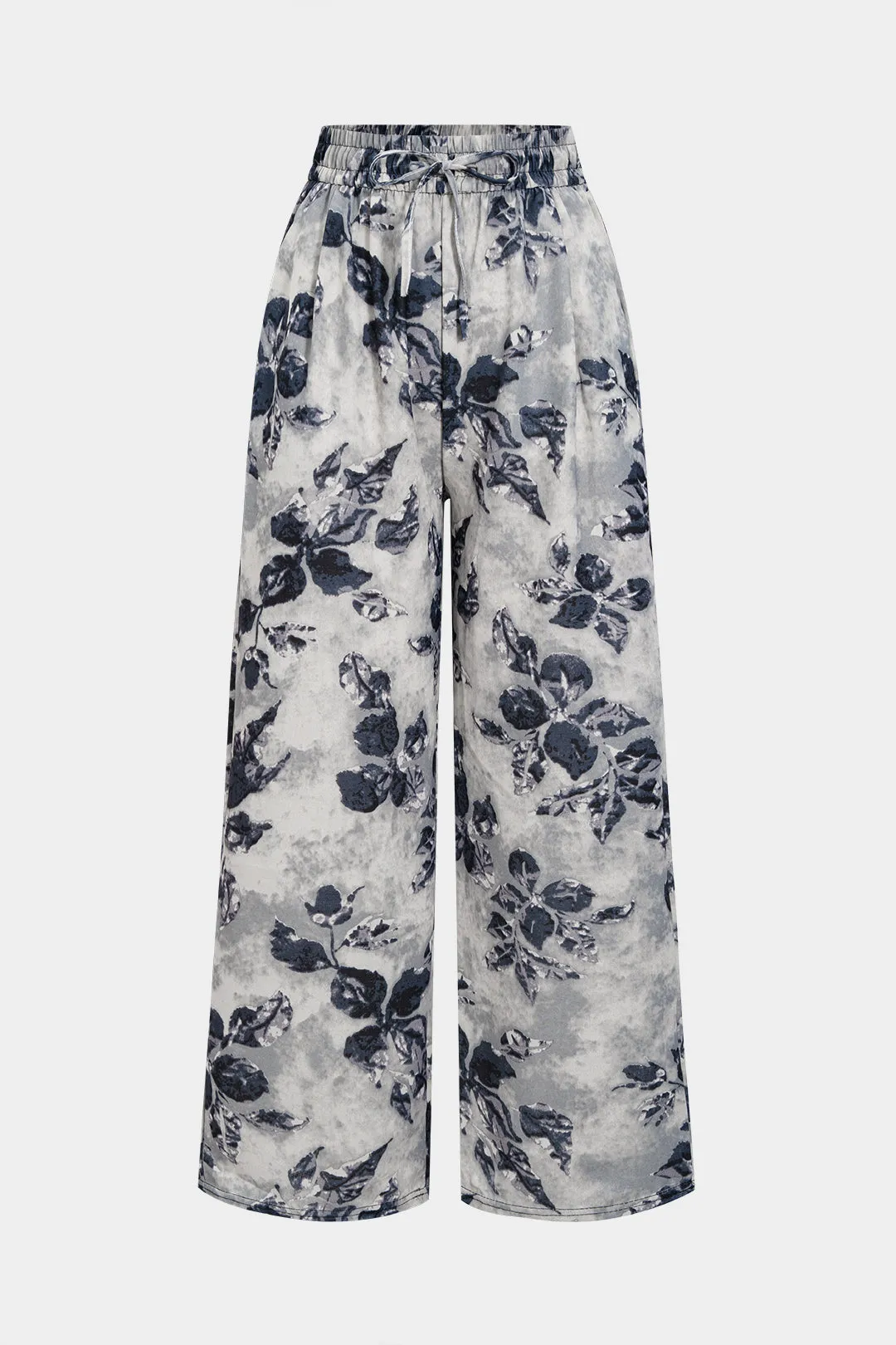 Floral Print Shirred Tie-Up Wide Leg Trousers sold by Micas