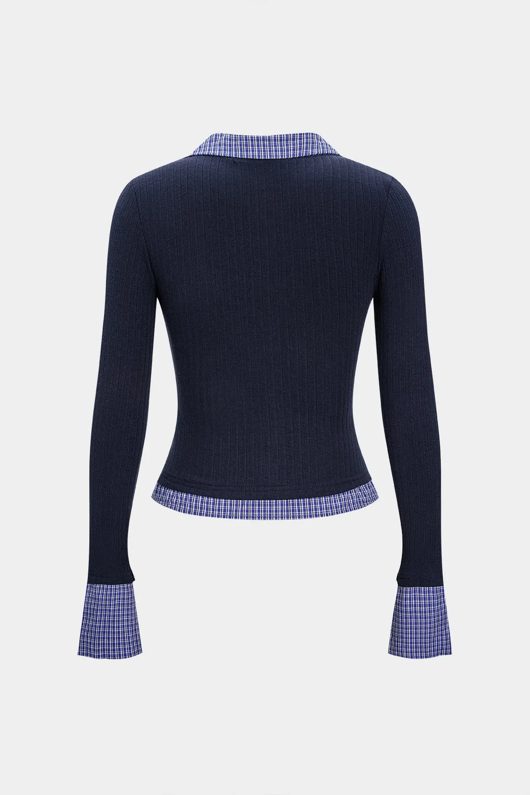 Lapel Patchwork Button Long-Sleeve Shirt sold by Micas product image thumbnail 2