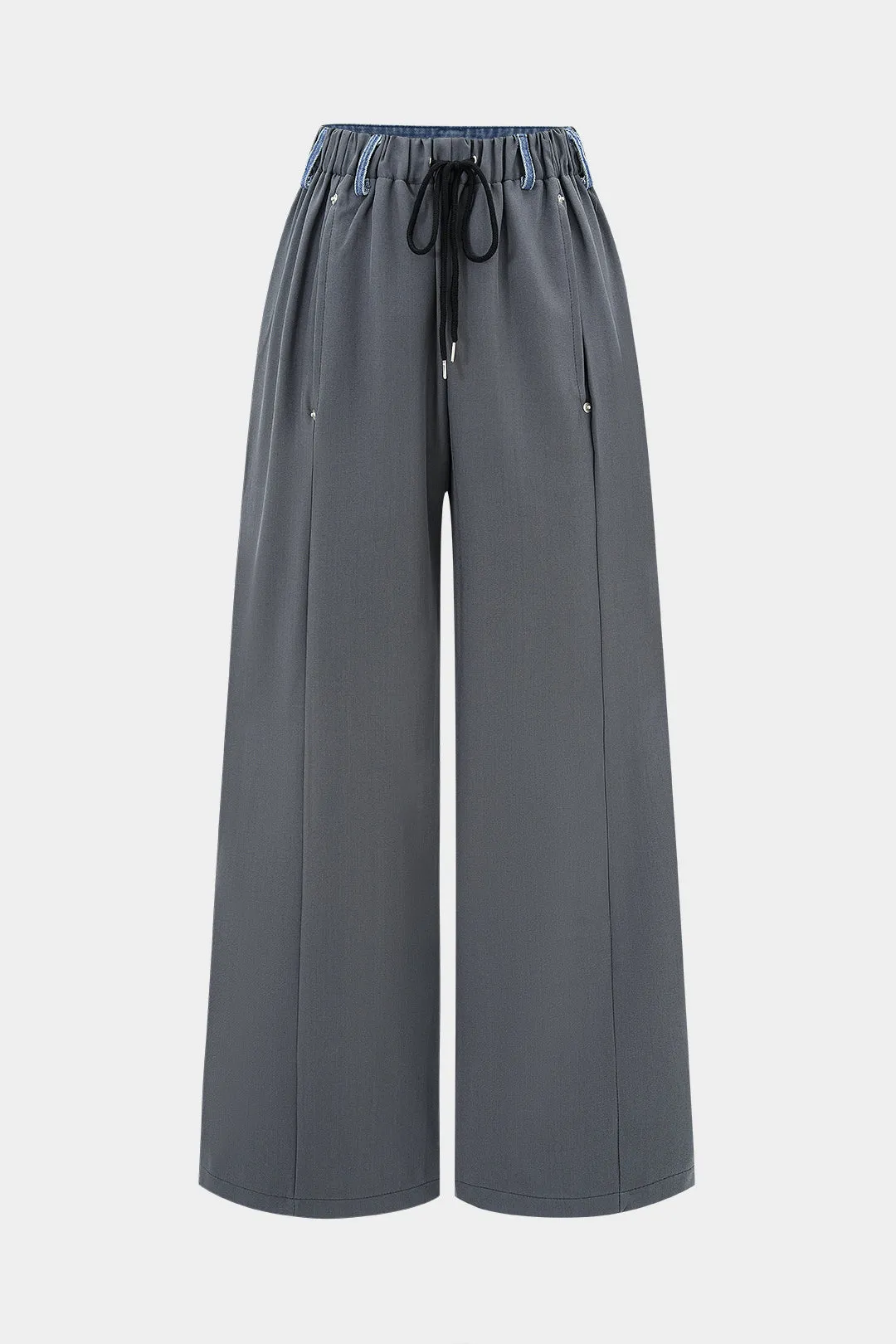 Shirred Patchwork Tie-Up Wide Leg Trousers sold by Micas