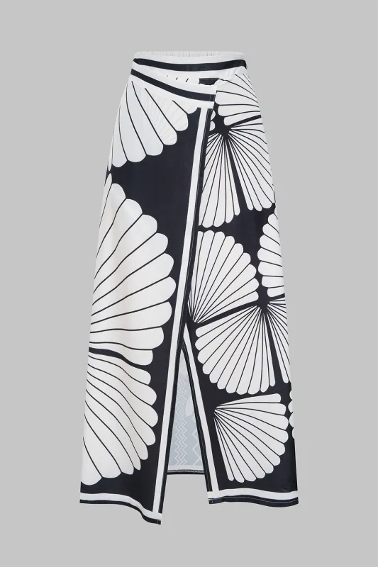 Floral Contrast Print Asymmetrical Skirt sold by Micas