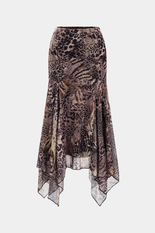 Leopard Print Irregular Hem Skirt made by Micas