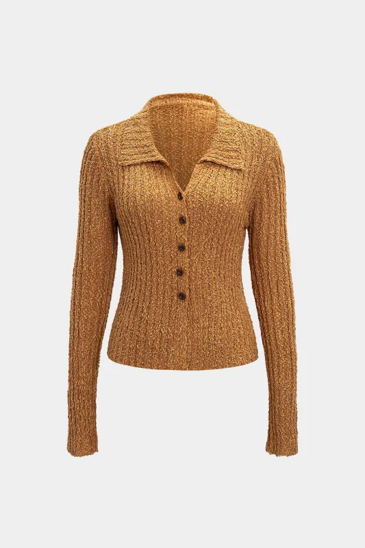 Knit Ribbed Button Long-Sleeve Top sold by Micas