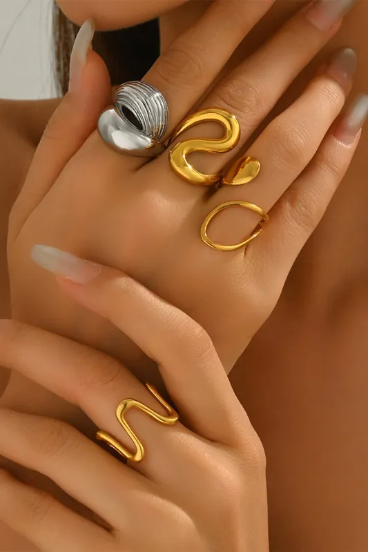 Metallic Geometric Irregular Rings Set sold by Micas