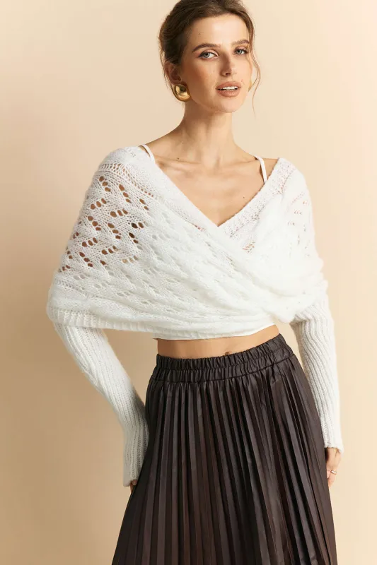 Knit Crossed Cut Out Ruched Long-Sleeve Top sold by Micas