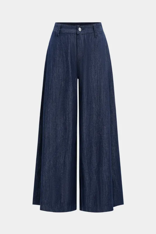 Denim Ruche Wide Leg Jeans sold by Micas
