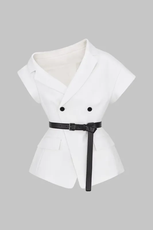 Asymmetrical Neck Belted Vest sold by Micas