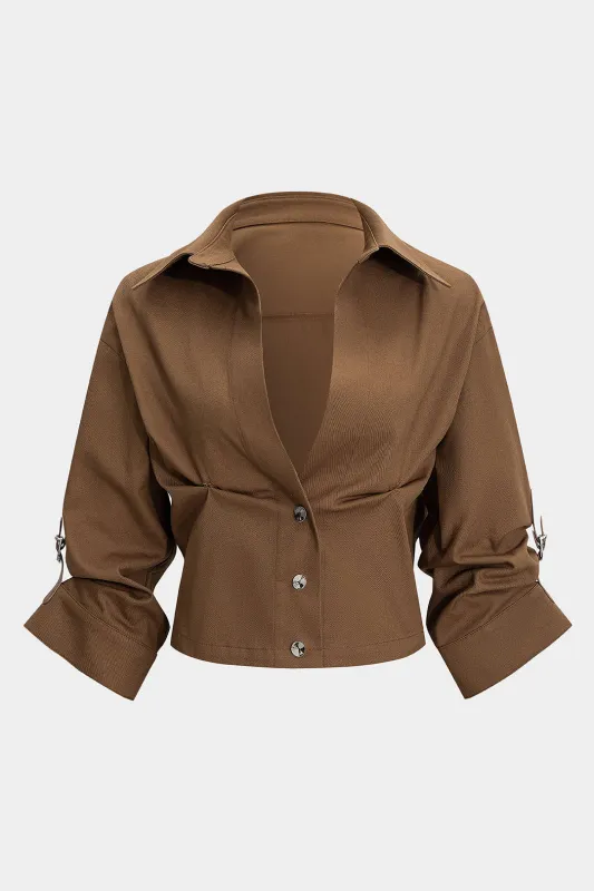 Button Ruched Short-Sleeve Shirt sold by Micas