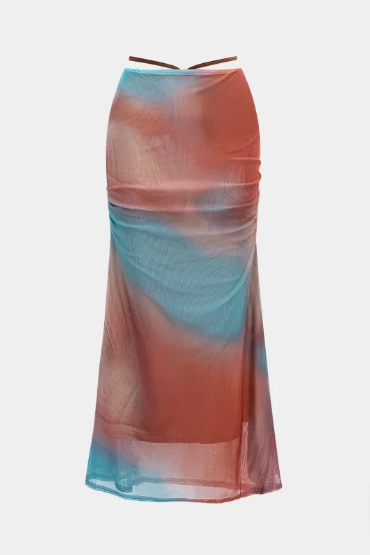Colorblock Print Mesh Ruched Skirt sold by Micas