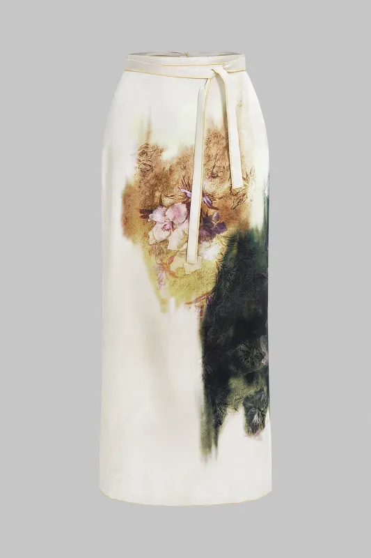 Watercolor Floral Print Knotted Belted Skirt sold by Micas