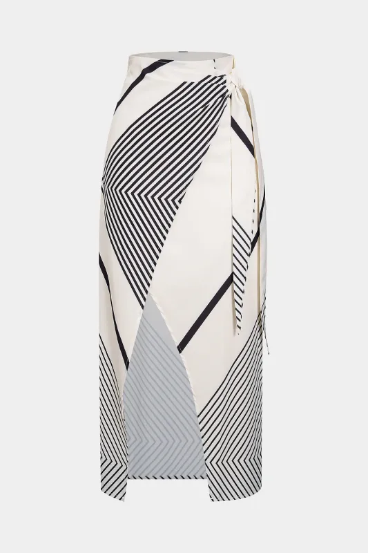 Striped Contrast Print Knotted Skirt sold by Micas
