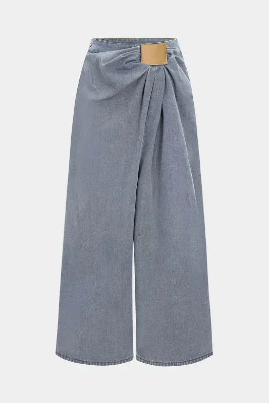 Denim High Waist Ruched Wide Leg Jeans sold by Micas