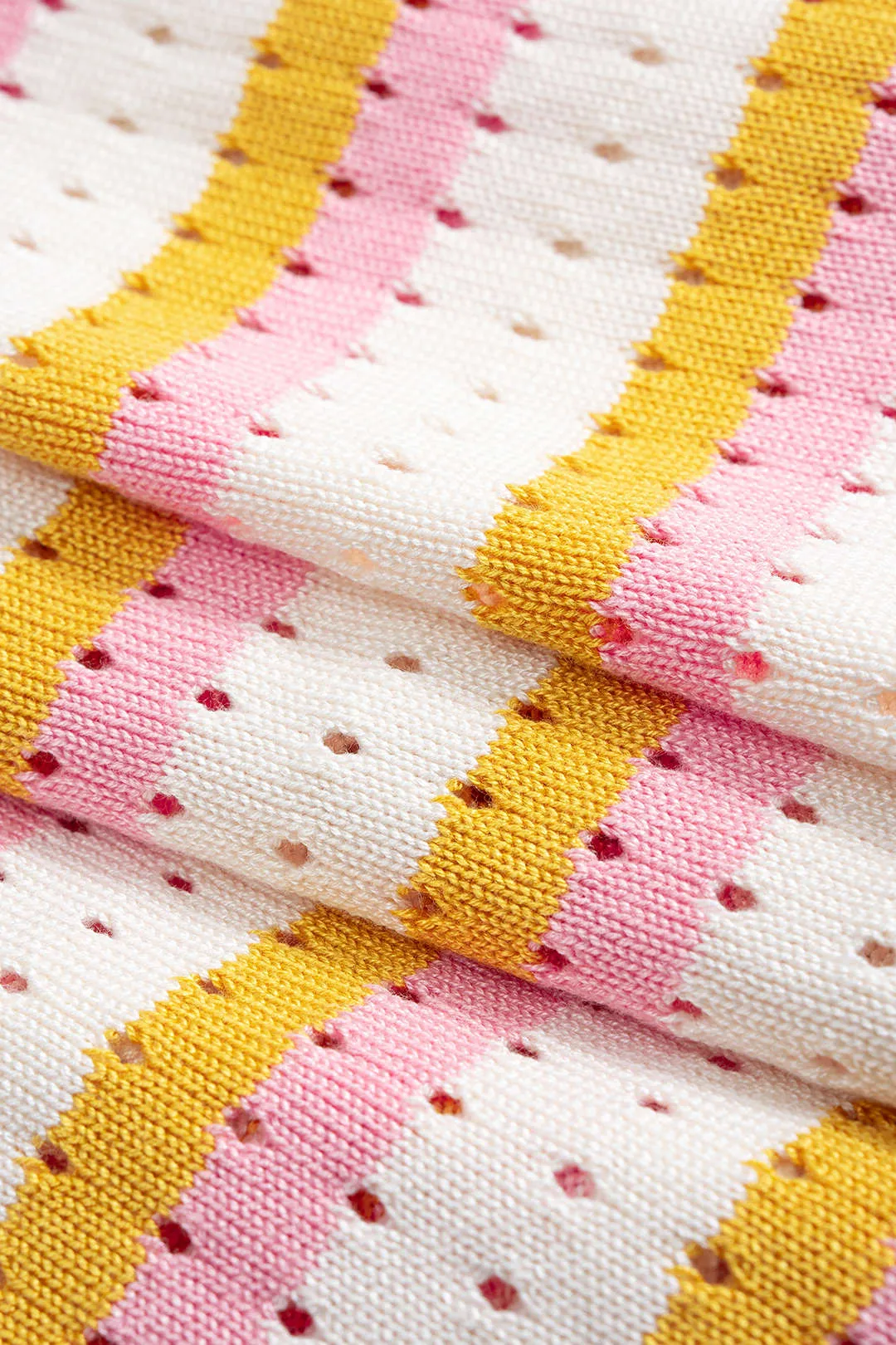 Knit Color Block Stripes Print Button Short-Sleeve Shirt And Shorts Set sold by Micas product image thumbnail 5