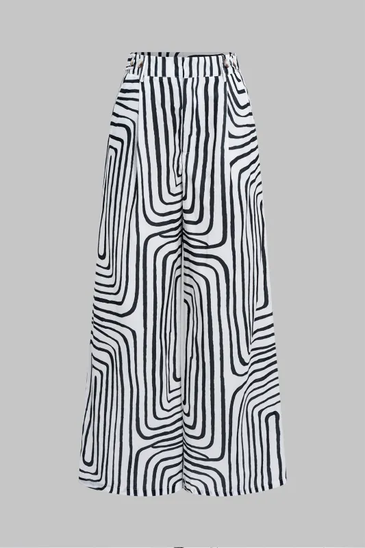 Contrast Stripes Print High Waist Wide Leg Trousers sold by Micas