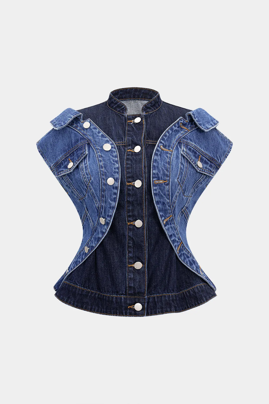 Denim Contrast Button Patchwork Tank Top sold by Micas