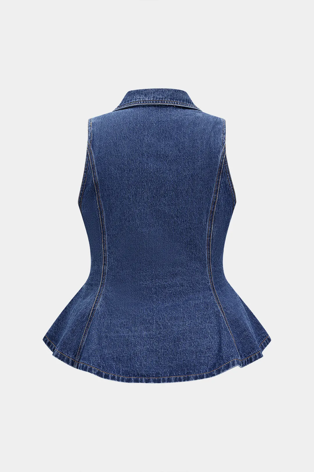 Plus Size Denim Button V-Neck Ruffle Hem Vest sold by Micas product image thumbnail 2