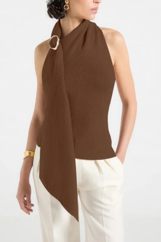Metallic Decor Ruched Backless Tank Top sold by Micas